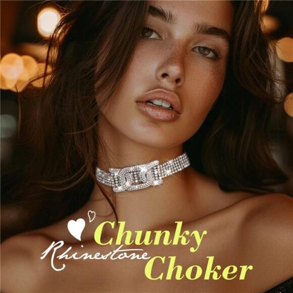 Sparkling Crystal Rhinestone Choker Necklace – Glamorous Statement Chain Design - Picture 2 of 5